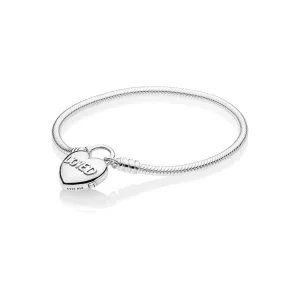 (bild till) PANDORA Moments Smooth Silver Padlock Ormkedjearmband, You Are L