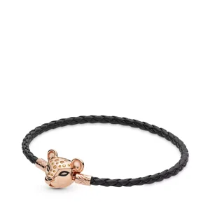 (bild till) PANDORA Moments Woven Läderarmband, Black & Sparkling Lion Princ