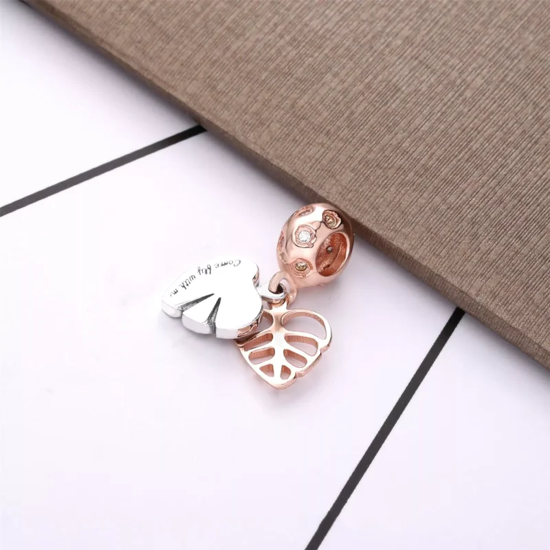 (bild till) Pandora Hängberlock Mousserande Löv 14 Karat Roséguld - 788247Cz - View 3