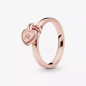 (bild till) Pandora Ring Hjärtformat Hänglås 14 Karat Roséguld - 186571
