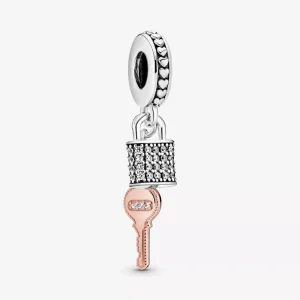 (bild till) Pandora Hängberlock Pavé Hänglås Och Nyckel 14 Karat Roséguld - 788682C01