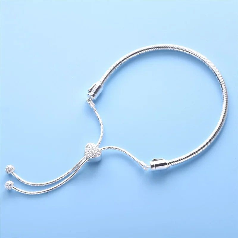 (bild till) Pandora Moments Pavé Heart Clasp Slider Ormkedjearmband - 598699C01 - View 2