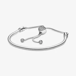 (bild till) Pandora Moments Pavé Heart Clasp Slider Ormkedjearmband - 598699C01