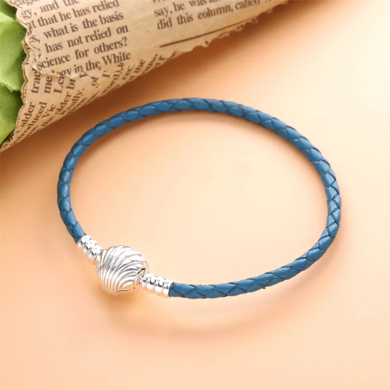 (bild till) Flätat Turkost Läderarmband Med Snäcklås - View 2