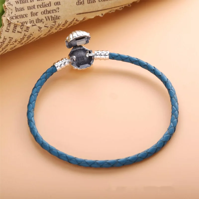 (bild till) Flätat Turkost Läderarmband Med Snäcklås - View 4