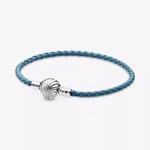 (bild till) Flätat Turkost Läderarmband Med Snäcklås