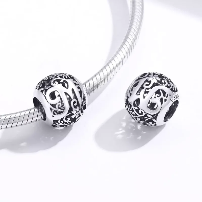 (bild till) Pandora Stil Berlock Openwork Flower Letter M - Scc1444-M - View 4