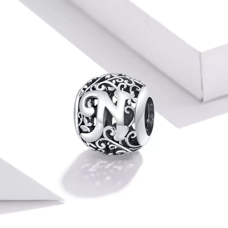 (bild till) Pandora Stil Berlock Openwork Flower Letter N - Scc1444-N - View 2
