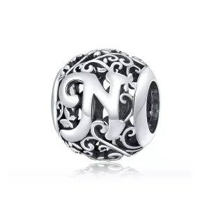 (bild till) Pandora Stil Berlock Openwork Flower Letter N - Scc1444-N
