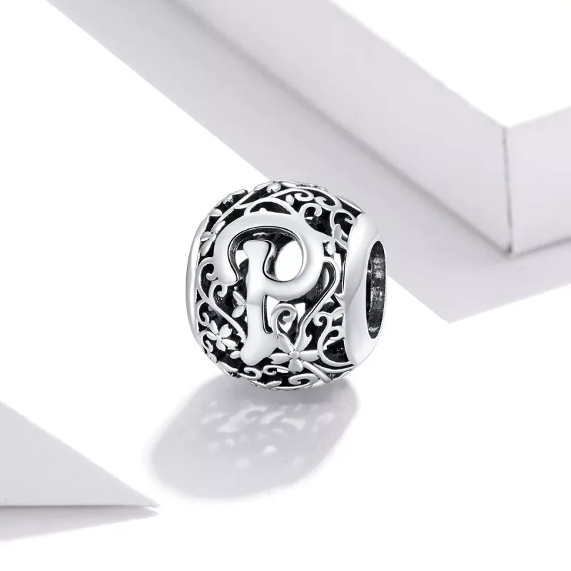 (bild till) Pandora Stil Berlock Openwork Flower Letter P - Scc1444-P - View 2