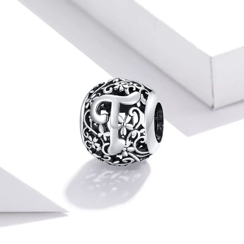 (bild till) Pandora Stil Berlock Openwork Flower Letter T - Scc1444-T - View 2