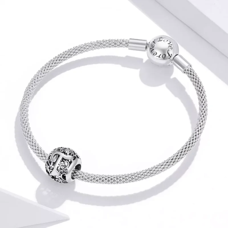(bild till) Pandora Stil Berlock Openwork Flower Letter T - Scc1444-T - View 3