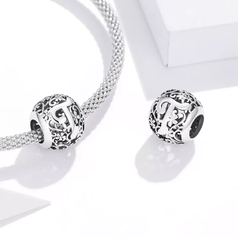 (bild till) Pandora Stil Berlock Openwork Flower Letter T - Scc1444-T - View 4