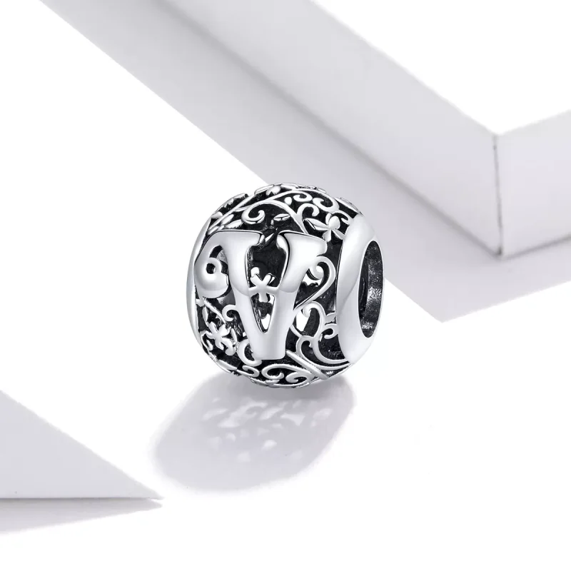 (bild till) Pandora Stil Berlock Openwork Flower Letter V - Scc1444-V - View 2