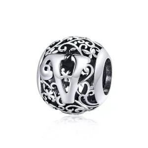 (bild till) Pandora Stil Berlock Openwork Flower Letter V - Scc1444-V