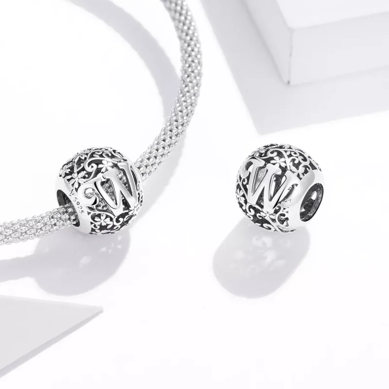 (bild till) Pandora Stil Berlock Openwork Flower Letter W - Scc1444-W - View 4