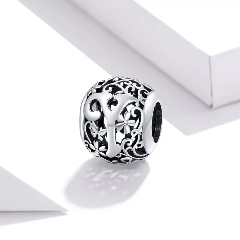 (bild till) Pandora Stil Berlock Openwork Flower Letter Y - Scc1444-Y - View 2