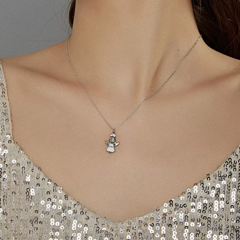 (bild till) Pandora Stil Halsband Ängel I Vitt - Scn425 - View 6