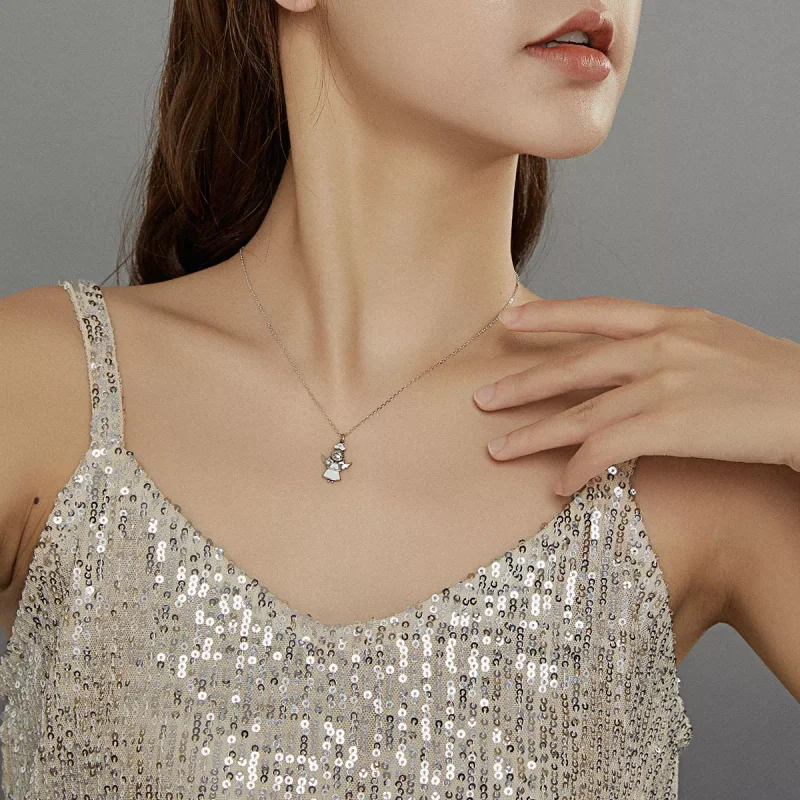 (bild till) Pandora Stil Halsband Ängel I Vitt - Scn425 - View 7
