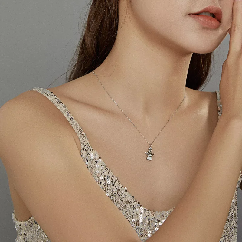 (bild till) Pandora Stil Halsband Ängel I Vitt - Scn425 - View 8