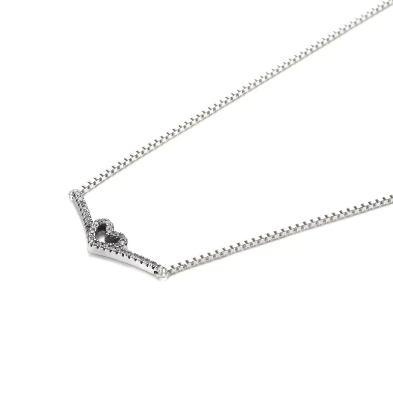 (bild till) Glittrande Wishbone Heart Collier Halsband - View 2