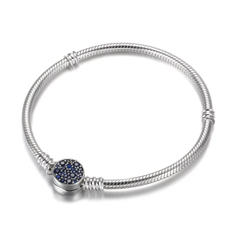 (bild till) Pandora Moments Glittrande Blå Disc Clasp Ormkedjearmband - 599288C01 - View 2