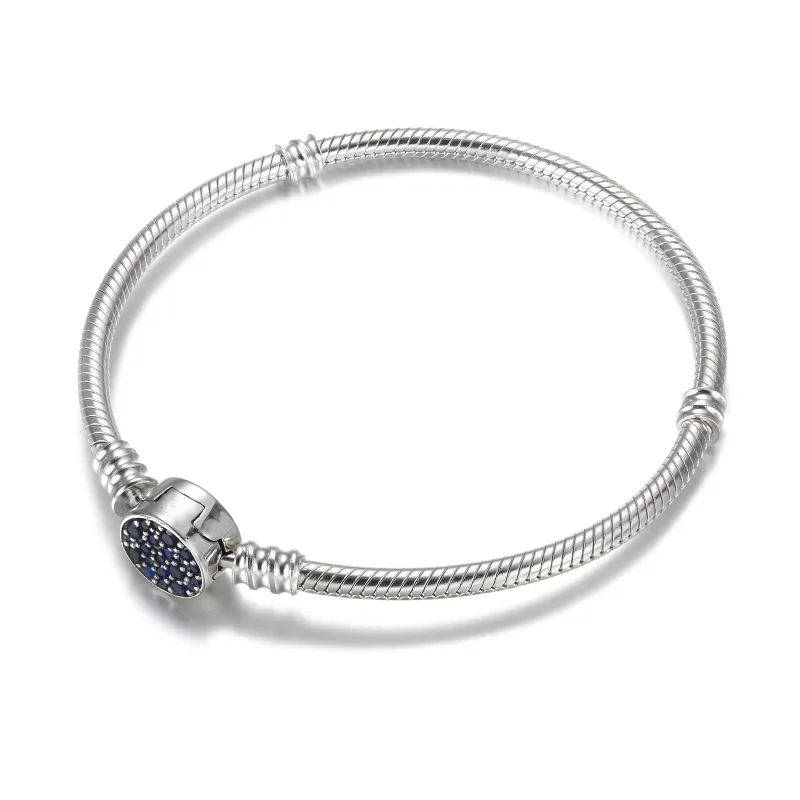 (bild till) Pandora Moments Glittrande Blå Disc Clasp Ormkedjearmband - 599288C01 - View 3