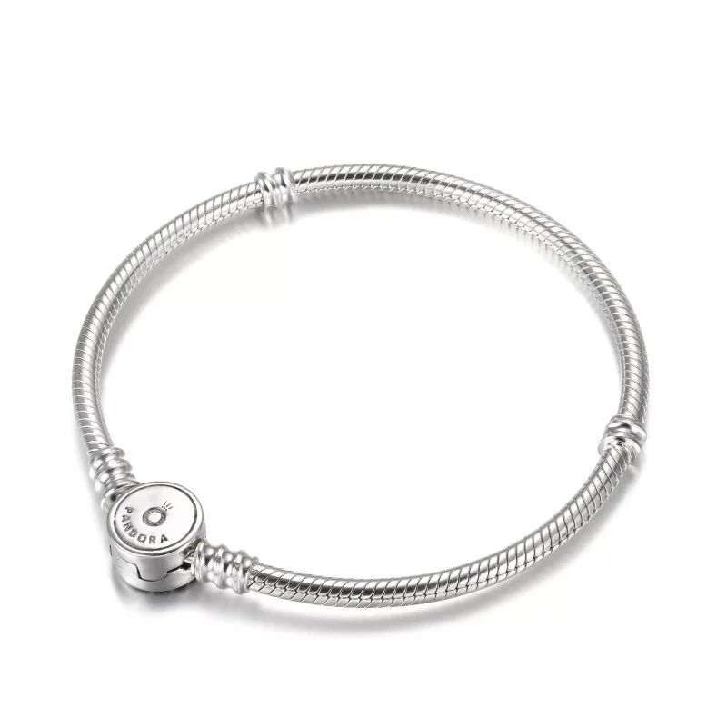(bild till) Pandora Moments Glittrande Blå Disc Clasp Ormkedjearmband - 599288C01 - View 5