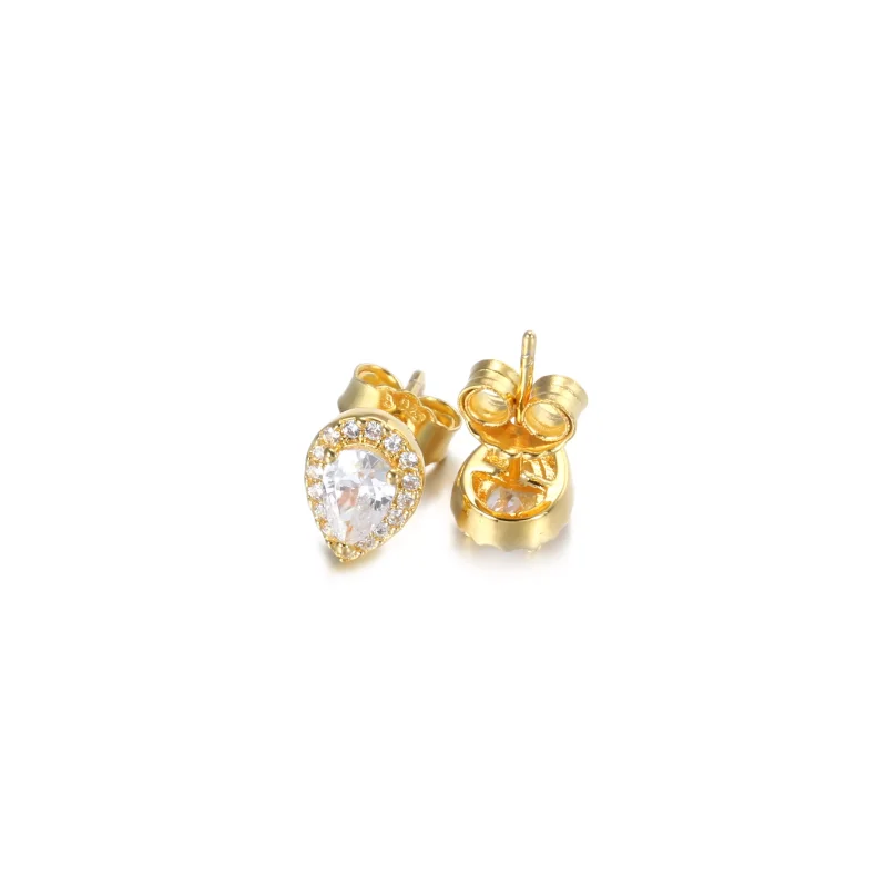 (bild till) Pandora Stiftörhängen Mousserande Teardrop Halo 14 Karats Guldpläterad - 268724C - View 4