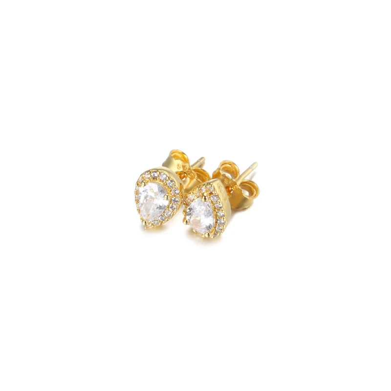 (bild till) Pandora Stiftörhängen Mousserande Teardrop Halo 14 Karats Guldpläterad - 268724C - View 5