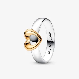 (bild till) PANDORA Glittrande Tvefärgat Hjärta Ring som Glider - 162504C00