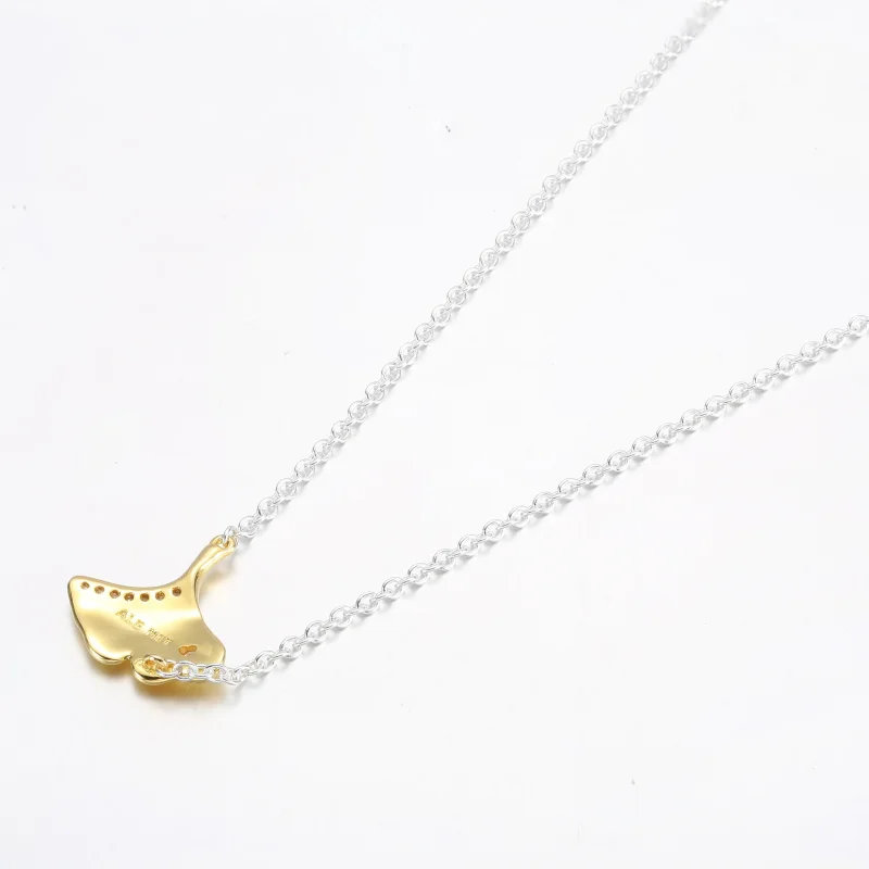 (bild till) PANDORA Ginkgo halsband i sterlingsilver och förgyllt 14 k guld med klar kubisk - View 3