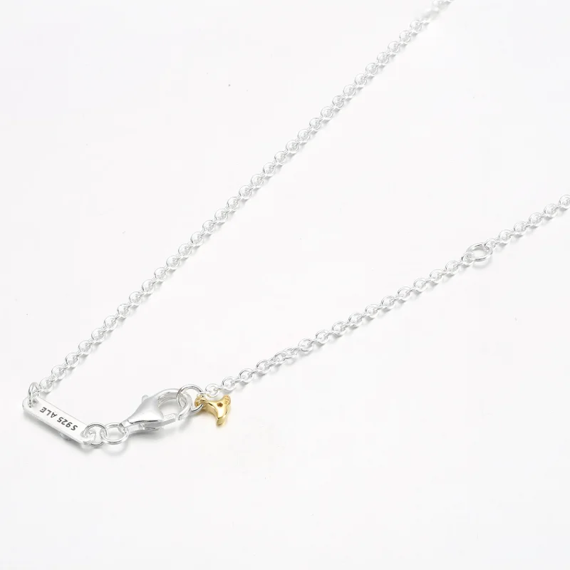 (bild till) PANDORA Ginkgo halsband i sterlingsilver och förgyllt 14 k guld med klar kubisk - View 4