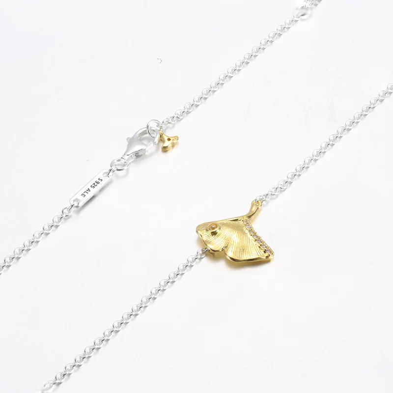 (bild till) PANDORA Ginkgo halsband i sterlingsilver och förgyllt 14 k guld med klar kubisk - View 5
