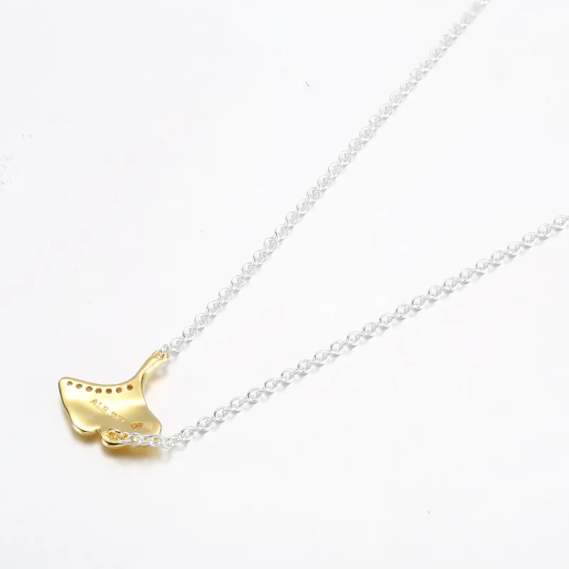 (bild till) PANDORA Ginkgo halsband i sterlingsilver och förgyllt 14 k guld med klar kubisk - View 7