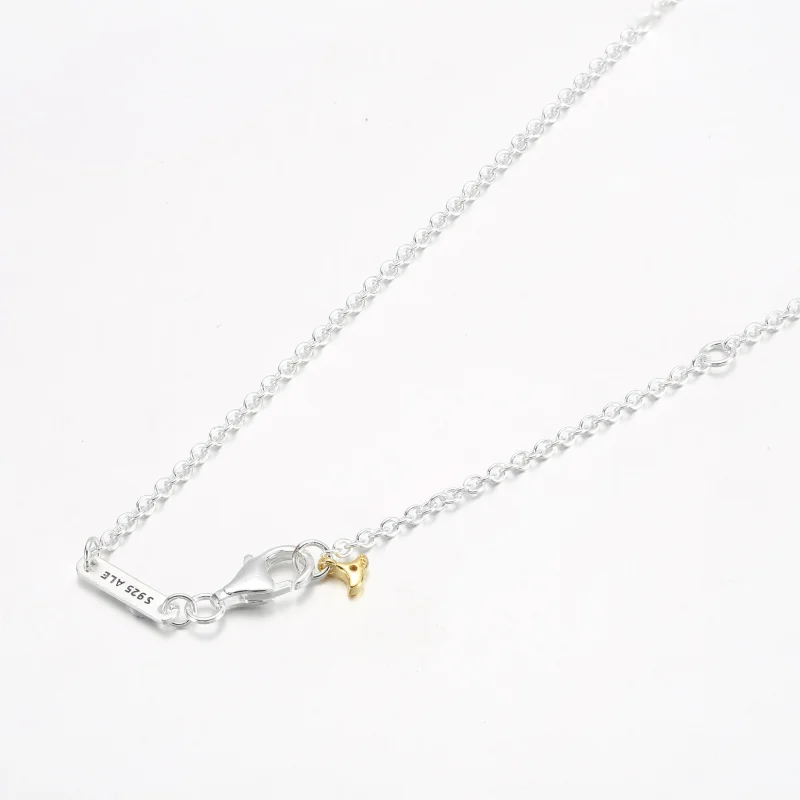 (bild till) PANDORA Ginkgo halsband i sterlingsilver och förgyllt 14 k guld med klar kubisk - View 8