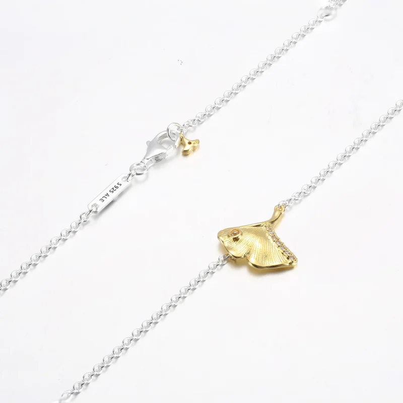 (bild till) PANDORA Ginkgo halsband i sterlingsilver och förgyllt 14 k guld med klar kubisk - View 9