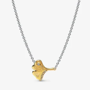 (bild till) PANDORA Ginkgo halsband i sterlingsilver och förgyllt 14 k guld med klar kubisk zirkonia - 362443C01