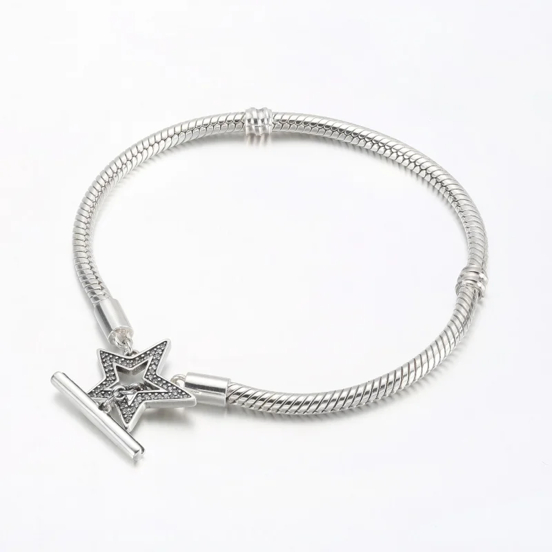 (bild till) Pandora Moments Asymmetrisk Stjärna T-stångs Ormkedjearmband - 592357C01 - View 4