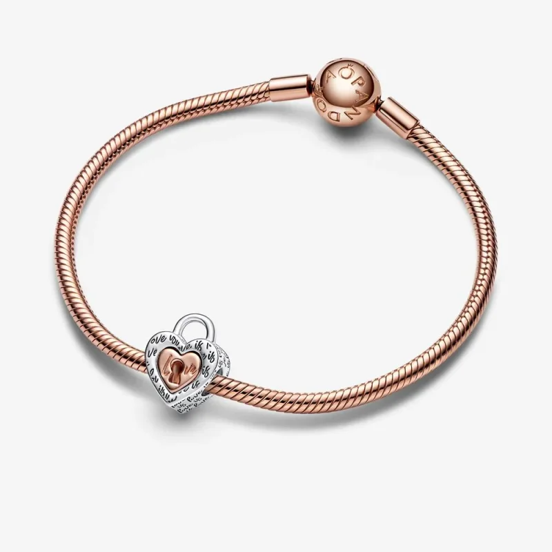(bild till) PANDORA Two-tone Hänglås Delbart Hjärtcharm - 782505C00 - View 4