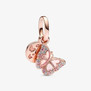 (bild till) PANDORA Rosa Fjäril & Citat Dubbelhänge - 782555C01