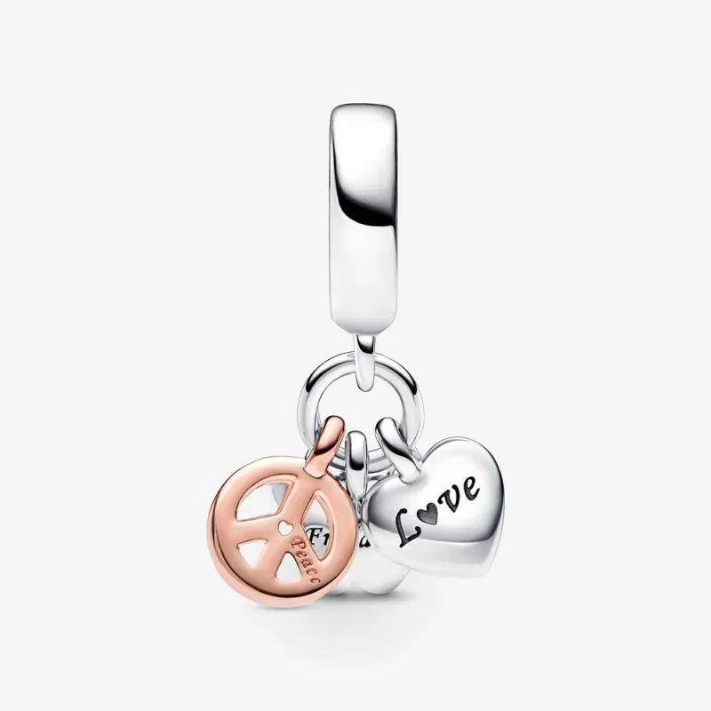 (bild till) PANDORA Two-Tone Rainbow Heart, Butterfly & Peace Triple Dangle Charm - 782572C0 - View 4
