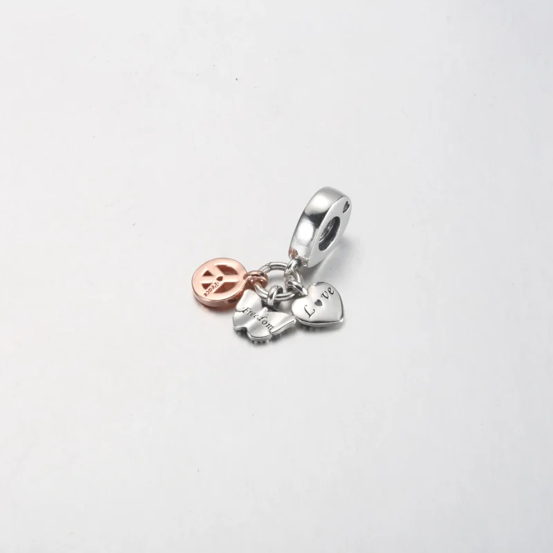 (bild till) PANDORA Two-Tone Rainbow Heart, Butterfly & Peace Triple Dangle Charm - 782572C0 - View 9