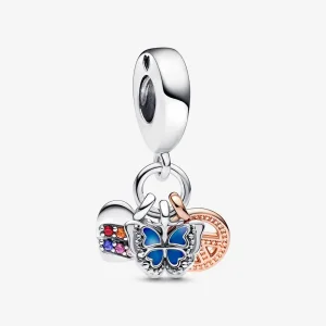 (bild till) PANDORA Two-Tone Rainbow Heart, Butterfly & Peace Triple Dangle Charm - 782572C01