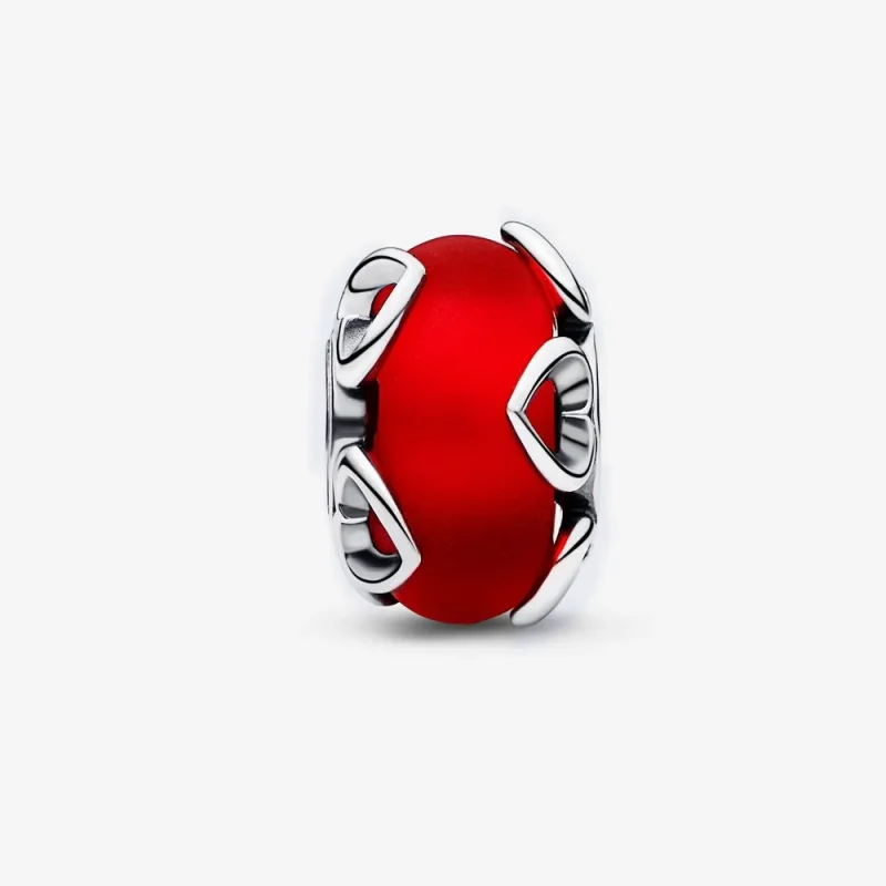 (bild till) PANDORA Frosted Red Murano Glass & Hearts Charm - 792497C01 - View 3