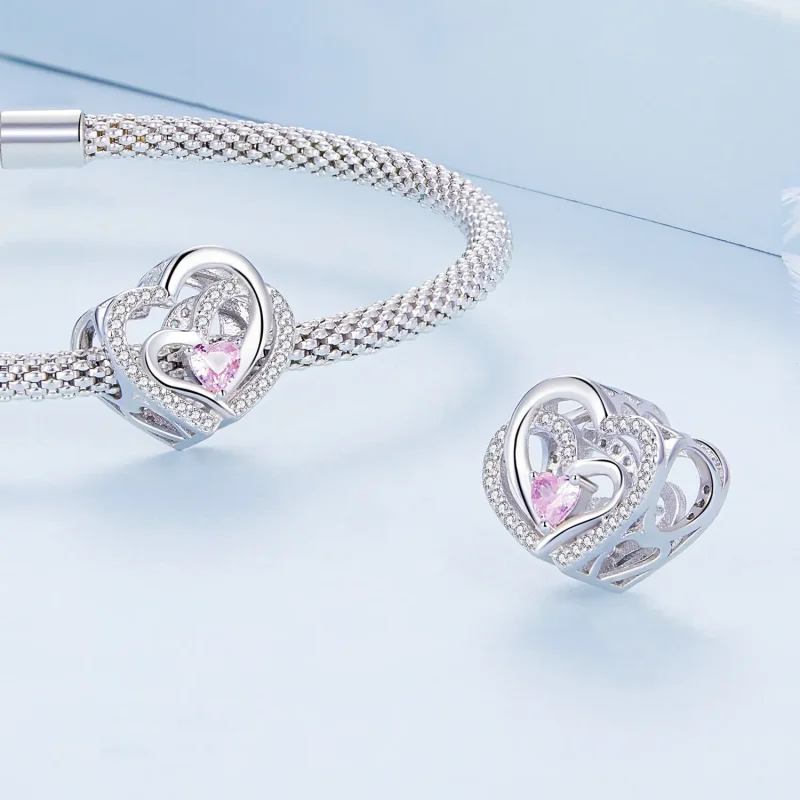(bild till) Pandora-stil Dubbelhjärtascharm - BSC695 - View 4