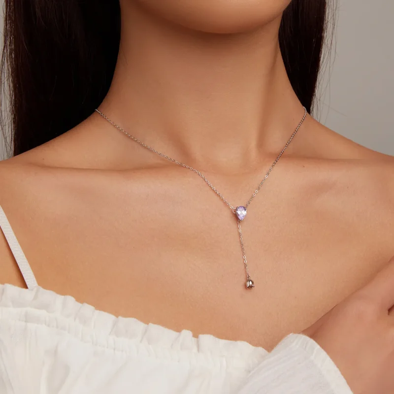 (bild till) Pandora-stil Ametyst Halsband - BSN271 - View 7