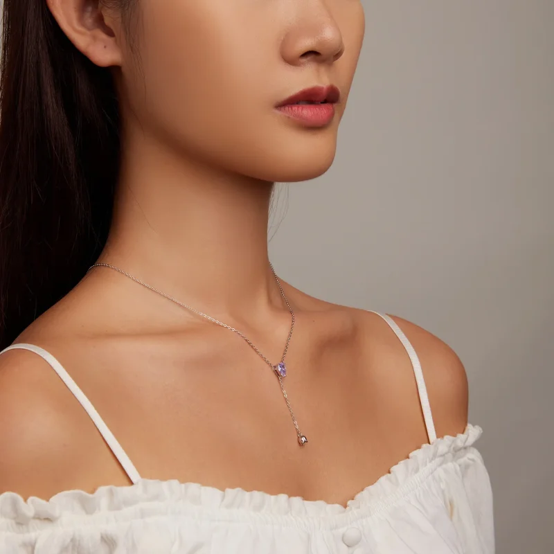 (bild till) Pandora-stil Ametyst Halsband - BSN271 - View 8