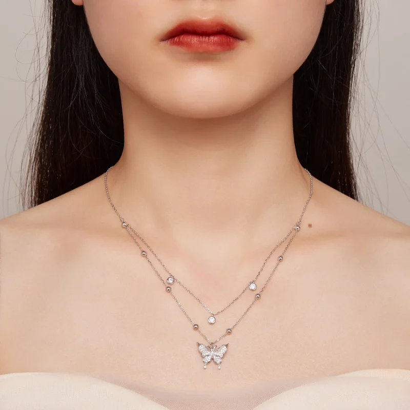 (bild till) Pandora-stil Dubbelkedje Halsband - BSN308 - View 6
