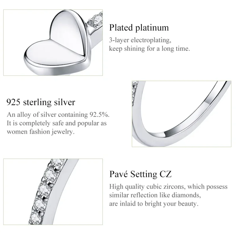 (bild till) Pandora-stil Glittrande Och Hjärtan Ring - BSR121 - View 4